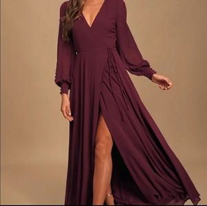 Lulus My Whole Heart Plum Long Sleeve Wrap Dress